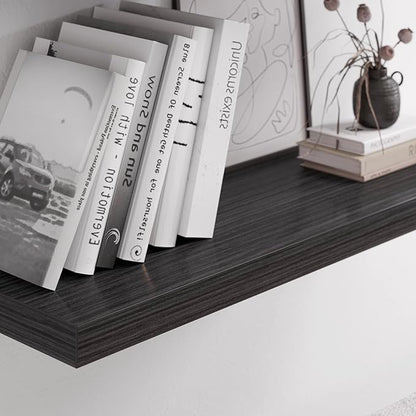 JPND Floating Shelf, Set of 2 Wall Shelf, 24 in W x 12.75 in D x 2 in H Wooden Floating Wall Shelf with Invisible Brackets for Living Room/Bedroom/Bathroom/Kitchen Storage and Decor, Black Wood