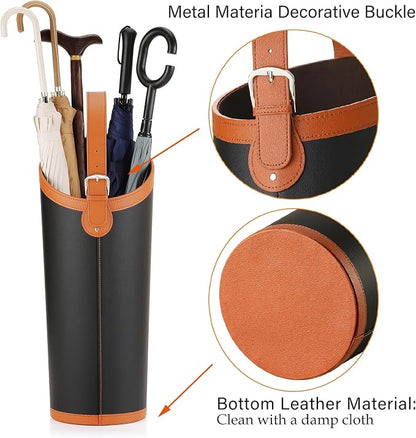 Faux Leather Large Umbrella Holder Entryway，Modern Black Umbrella Rack Stand Indoor