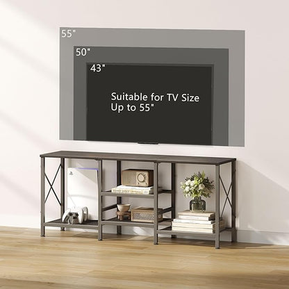 JARHETUN TV Stand for 55 Inch TV, Entertainment Center with 3-Tier Open Shelves, TV Console Table for Living Room, Bedroom, Black