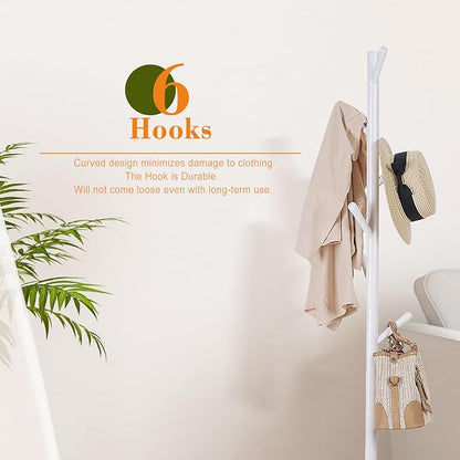 VECELO Coat Rack Freestanding, Entryway Hanger Stand, Umbrella Holder, Hall Tree With Hooks, Floor Standing Tree Stand,White