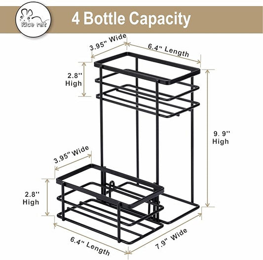 Coffee Syrup Organizer, 4 Bottle Capacity Syrup Stand, 2 Tier Syrup Rack for Coffee Bar Accessories with 4 Coffee Syrup Pump, Syrup Holder for Kitchen, Storage for Syrup, Wine, Dressing（Black）