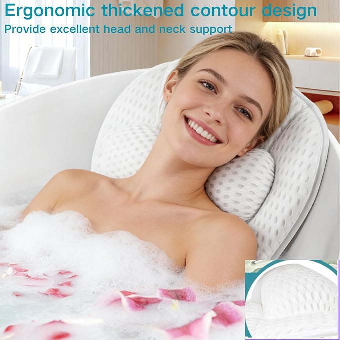 Bath Pillow for Tub,Luxury Bath Pillow for Back,Bathtub Pillow | Bathtub Pillow is Made of Soft 5d Mesh Fabric, Anti Slip Suction Cups, Spa Gifts, And Neck And Back Support (Regular Version)