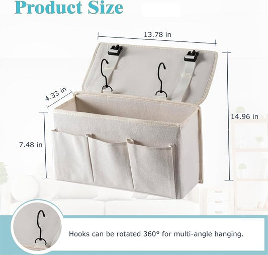 Bedside Caddy / Bedside Storage Organizer Hanging Bag with Three Options,Suitable for home beds, sofas, and dormitory beds—can hold magazines, books, phones, iPads, remote controls. (2-Pack White)