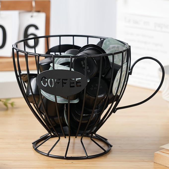 H&W 2PCS Coffee Pod Holder & Capsule Basket, Metal Coffee Bar Organizer for Kitchen Dinning Room Office Home Cafe Hotel (Black)