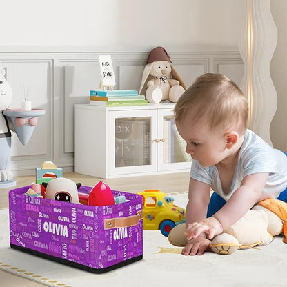 Personalized Name Toilet Paper Basket, Kids Small Toys Organize Bin, Books Shelf Basket, Clothes Towel Storage Bin for Nursery Home Decor, Dark Violet Purple
