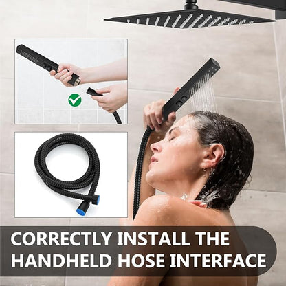 Shower Faucet Set Rainfall Shower System with Square Showerhead and Handle Set Fixture with 2 in 1 Function Handheld Sprayer Wall Mounted Trim Repair Kit Rough-in Valve 10 Inch Matte Black