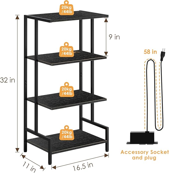 Arbuxzuy 4-Tier AV Media Stand with Power Outlet and LED Lights,Wooden Stereo Stand Cabinet,Game Console Shelf for Small Space,Audio Rack Stand Tower Ideal for Video DVD Players,Xbox