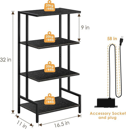 Arbuxzuy 4-Tier AV Media Stand with Power Outlet and LED Lights,Wooden Stereo Stand Cabinet,Game Console Shelf for Small Space,Audio Rack Stand Tower Ideal for Video DVD Players,Xbox