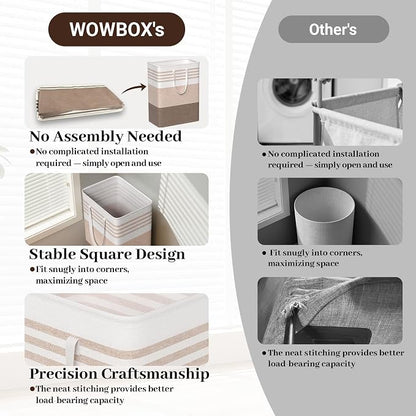 WOWBOX 2 Pack Laundry Baskets, Laundry Hampers, Freestanding Dirty Clothes Hampers with Reinforced Handles & Cross Stitch & Waterproof Coating, for Laundry Bedroom Bathroom Dorm,125L Khaki