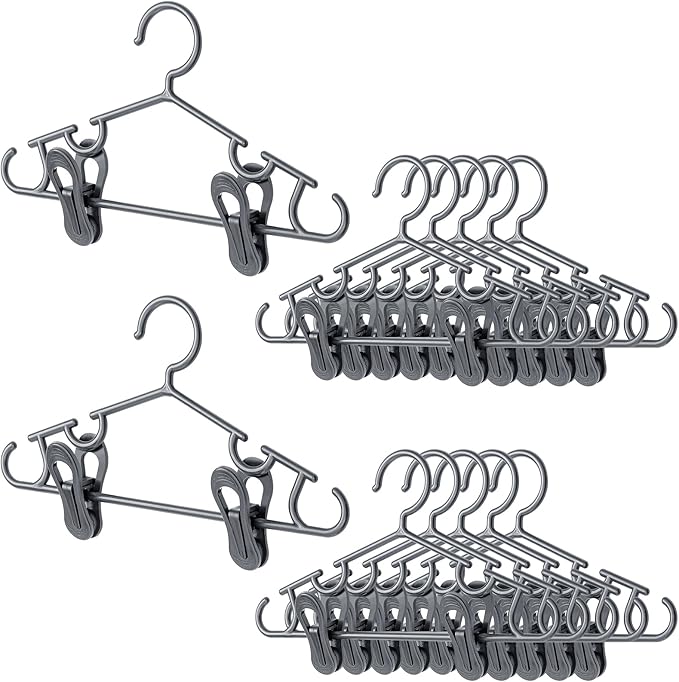 Hsei 5/10/40 Pack Baby Hangers with 10/20/80 Clips, Plastic Kids Pants Hangers for Nursery Closet Top and Bottom Clothes Hanger Set for Newborn Infant Toddler(30 Packs Total,Gray,10.6 Inch)