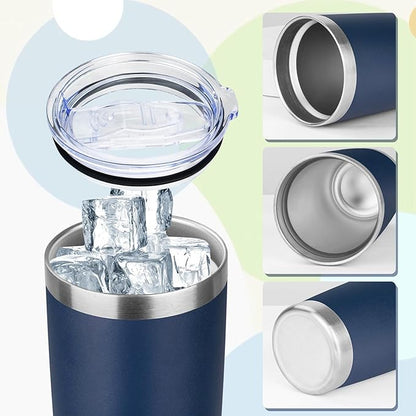 20oz Tumbler with Lid Stainless Steel Insulated Tumblers Travel Coffee Tumbler Bulk Double Wall Vacuum Insulated Water Cup Christmas Gifts for Women Men Her Him Home Office (Navy Blue, 1pack)
