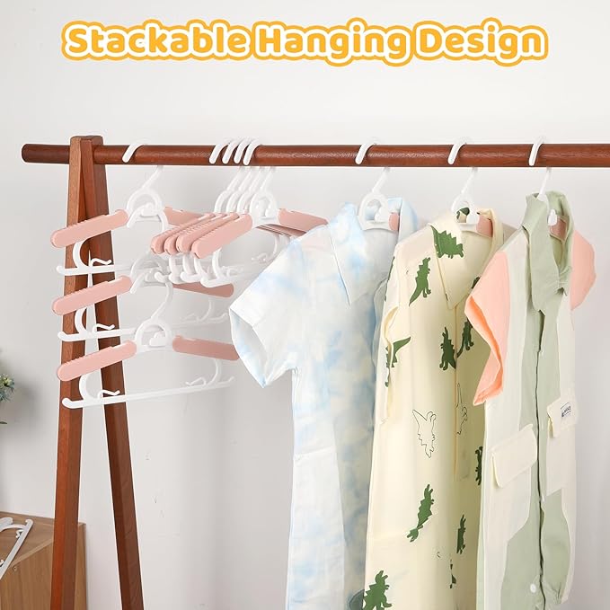 40 Pack Baby Clothes Hangers, 11-15" Adjustable Non-Slip Thickened Kid Hangers for Nursery Closet Toddlers Infant Children to Teenager (Pink)