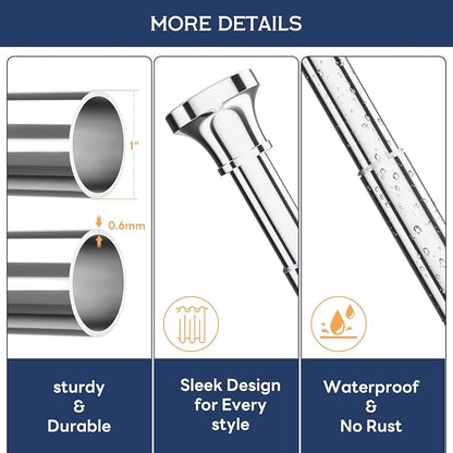 STARLATTA Shower Curtain Rod, 31-80 Inches Adjustable Tension Rod, 1-Inch Diameter Heavy Duty Rustproof Stainless Steel, No-Drill Spring Rod for Bathroom, Kitchen and Closet, Silver