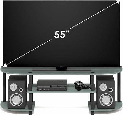 Furinno Turn-S-Tube TV Stand, 3-Tier Entertainment Center for TV up to 55 Inch, TV Console with Round Corner and Open Shelves, for Living Room, Bedroom, Sage Green