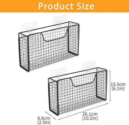 2 Pack Aluminum Foil Organizer, Foil and Plastic Wrap Organizer, Pantry Kitchen Cabinet Door Organizers, Self Adhesive Wall Mounted Storage Hanging Basket for Ziplock Bag, No-Drill, Mesh Metal