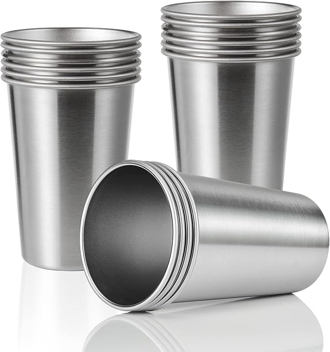 16 Pack 16oz Stainless Steel Pint Cup,Healthy Unbreakable and Stackable,Metal Drinking Glasses