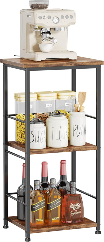 SWTYMIKI Coffee Bar Cabinet for Home - 3-Tier Sturdy Farmhouse Coffee Stand Station Multi-Purpose Buffet Sideboard - Kitchen Bar Table for Living Room, Corner, Small Space, Espresso