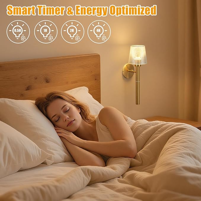 Battery Operated Wall Sconces Set of 2, 5200mAh Gold Rechargeable Wall Lights with 3 Color, Remote Control & Timer Function for Bedroom Living Room Hallway Decor
