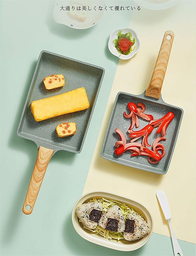 Japanese Omelette Pan Nonstick Tamagoyaki Egg Pan,Retangle Small Frying Pan,with Silicone Spatula & Brush,Non-Stick Coating (PFOA Free) - 20 x 15cm