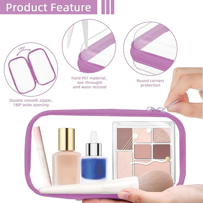 Topfinder Clear Hard Shell Zipper Case,Clear Toy Storage Pouch,Waterproof Transparent Organizer Comestic Case for Travel, Office, Home(Purple, 2*S)