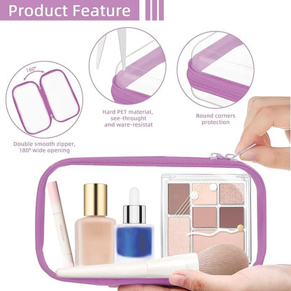 Topfinder Clear Hard Shell Zipper Case,Clear Toy Storage Pouch,Waterproof Transparent Organizer Comestic Case for Travel, Office, Home(Purple, 2*S)