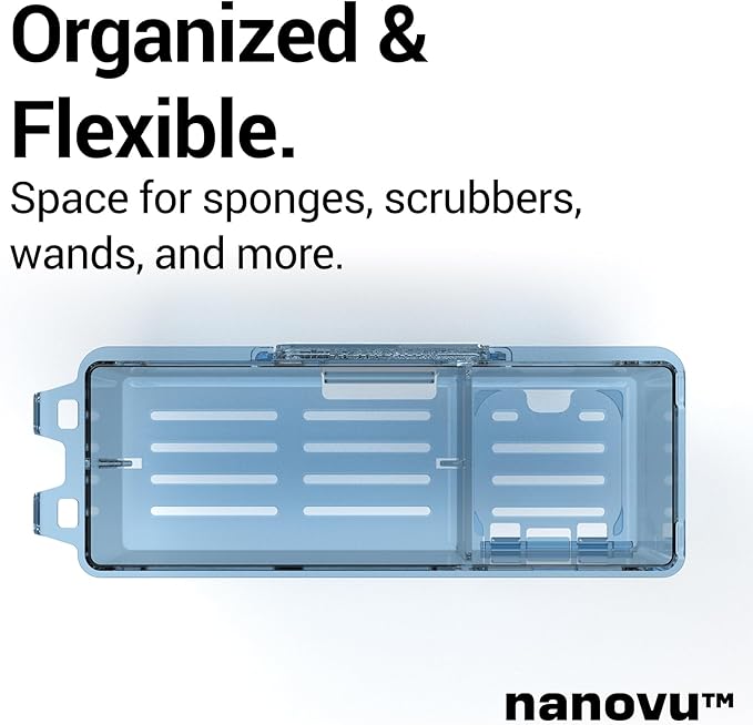 Nanohold Kitchen Sink Caddy for Flat Surfaces - Strong Hold Easy Install Kitchen Sink Organizer with Drainage Holes - Soap Sponge, Dishwashing Tools and Dish Brush Holder - Home Accessories by Nanovu