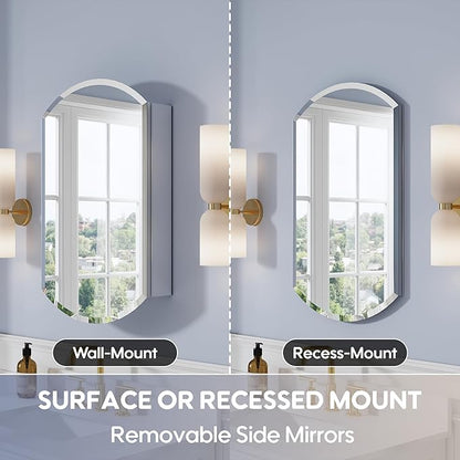 WELLFOR 20" x 32" Bathroom Oval Medicine Cabinet, Beveled Edge Mirror Cabinet, Medicine Cabinet with Adjustable Shelves, Bathroom Cabinet with Reverse Door Installation, Surface or Recessed Mount