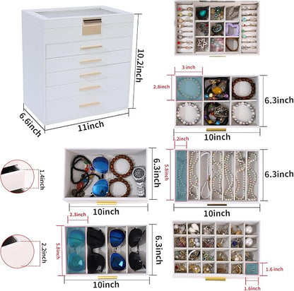 BOOVO Jewelry Boxes for Women, White and Black 6 Layer Large Jewelry Box for Necklace, Bracelet, Earrings, Rings Storage, Jewelry holder Organizer for Girls Gift (Clear White, 6 layer)