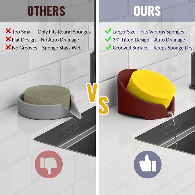 NiHome Silicone Sponge Holder Compatible with Scrub Daddy Mommy Sponges for Kitchen & Bathroom, Auto Draining Organizer, Holds Multiple Sponges & Cleaning Tools, Food-Grade,Dishwasher Safe (Dark Red)