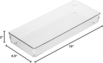 Oggi Clear Drawer Organizer - 6" X 15" - Ideal for Organizing Kitchen Drawers, Office, Desk, Silverware, Kitchen Utensils, Cosmetics and Bathrooms (Pack of 2)
