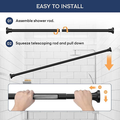 STARLATTA Adjustable Shower Curtain Rod 31-80 Inch, Never Rust Stainless Steel Black Tension Rod, 1" Heavy Duty No-Drill for Bathroom, Kitchen & Closet