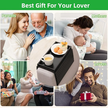 GEHE Bamboo Sofa Arm Tray, Foldable Couch Arm Tray Side Table, Anti-Falling Armrest Tables Cup Holder for Snacks, Drinks, Beers, Phone, Control, Flexible and Portable, Anti-Slip Bottom