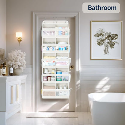Yecaye 5-Tier Over The Door Organizer Dual-Column, 80lbs Load Extra Large Over the Door Storage of 10 Compartments, Heavy Duty Door Organizer Hanging for Dorm Bathroom Pantry, Cream White 2 Pack