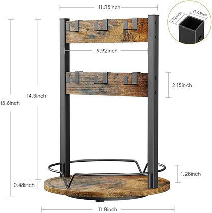 KLM Wood Coffee Mug Holder,12 Hook Mug Tree Holder Rack with Storage Base,Mug Display Organizer,Mug Holders for Home Kitchen,Support 360° rotation for easy access
