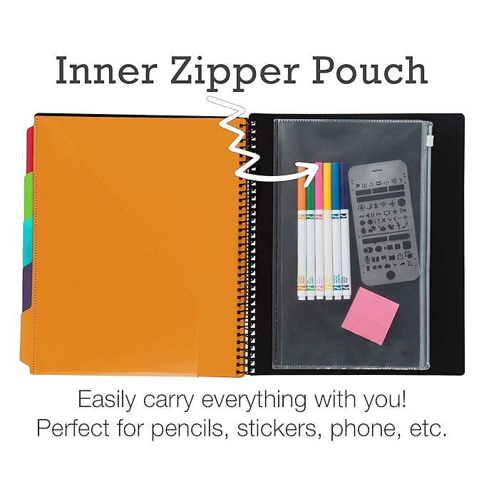 Samsill Spiral Folder Organizer - 5 Dividers & 10 Pockets with Zipper Pouch, Multi Pocket Color Cordinated Folder Binder with Customizable Tabs, Document Organizer (Fashion)