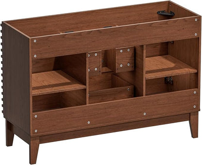 ROOMTEC 48" Bathroom Vanity, Mid-Century Freestanding Bathroom Cabinet Vanity with Storage, Particleboard Frame with Wood Grain Laminate, Walnut (Sink Basin Not Included)