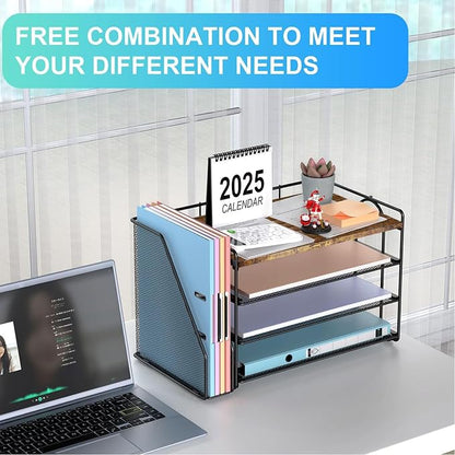 gianotter 4-Tier Paper Organizer With Magazine Holder, Desk Organizers and Accessories, Desk Accessories & Workspace Organizers, File Organizer for Office Supplies Storag (Wood, 4-Tier)