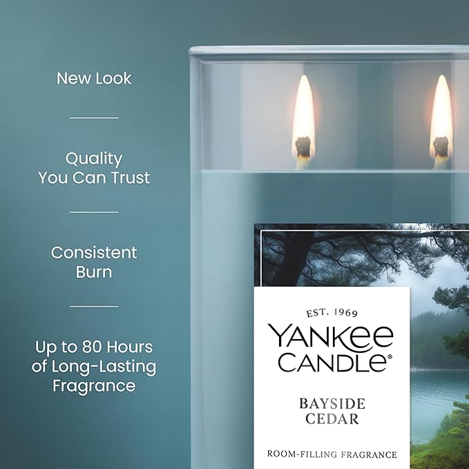 Yankee Candle Large Tumbler Scented Candle with up to 80 Hour Burn Time, Premium Plant Wax Blend for Consistent Burn, 20 oz Tumbler Candle with Room Filling Fragrance, Bayside Cedar