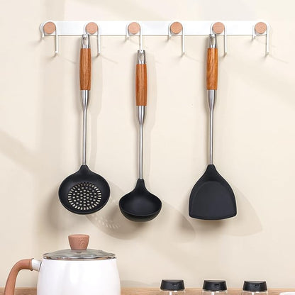 FJNATINH Silicone Wok Spatula,Ladle,Skimmer - Stainless Steel Wok Tools, Wok Utensil - Resistant Cooking Utensils BPA Free Kitchen Utensils Cookware Wooden Handle,3 Pieces