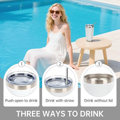 IEOVIEE 32 Pack, 20oz Stainless Steel Bulk Tumblers with Lids and Straws, Double Wall Insulated Travel Coffee Mug, Durable Powder Coated Tumbler Bulk Cup for Cold and Hot Drinks(White)
