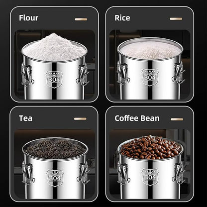 304 stainless steel food storage containers with lids lock clips airtight container large airtight for rice flour sugar grain coffee bean storage containers Kitchen jar (8.72gal/33L)