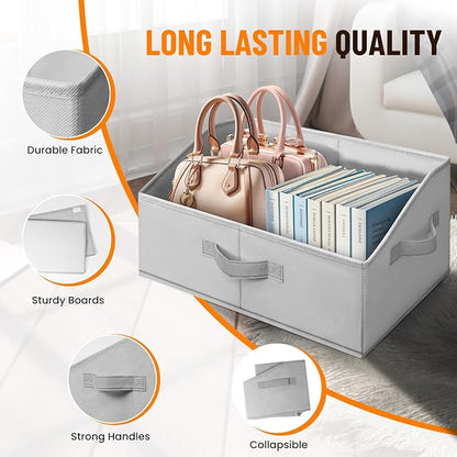 Criusia Closet Organizers Bins 8 Pack - Large Closet Shelf Organizer with Handles - Fabric Trapezoid Home Organization and Storage Baskets for Organizing Clothes Toy Blanket Towel Purse Hats