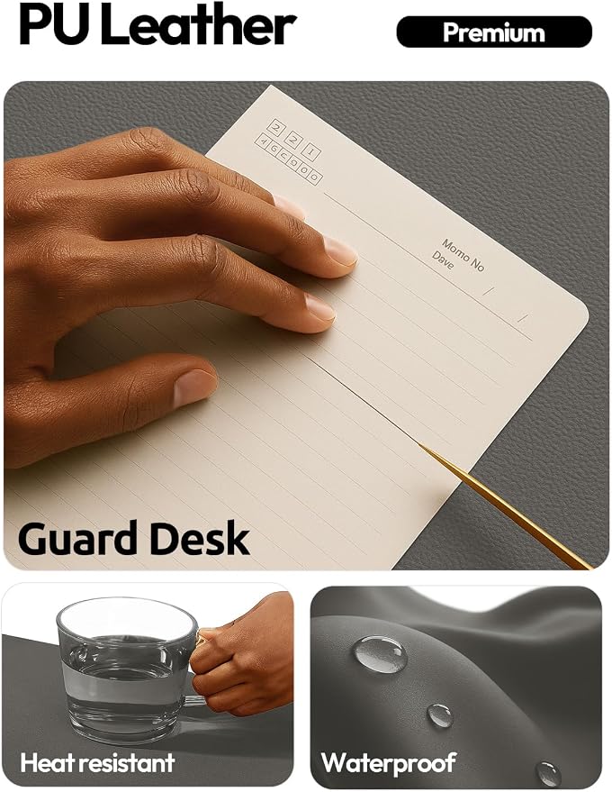 YSAGi Leather Desk Protector, Office Mat, Large Mouse Mat, Non-Slip PU Leather Blotter, Laptop Desk Mat, Waterproof Writing Pad for Office and Home(Dark Grey, 63" x 24")