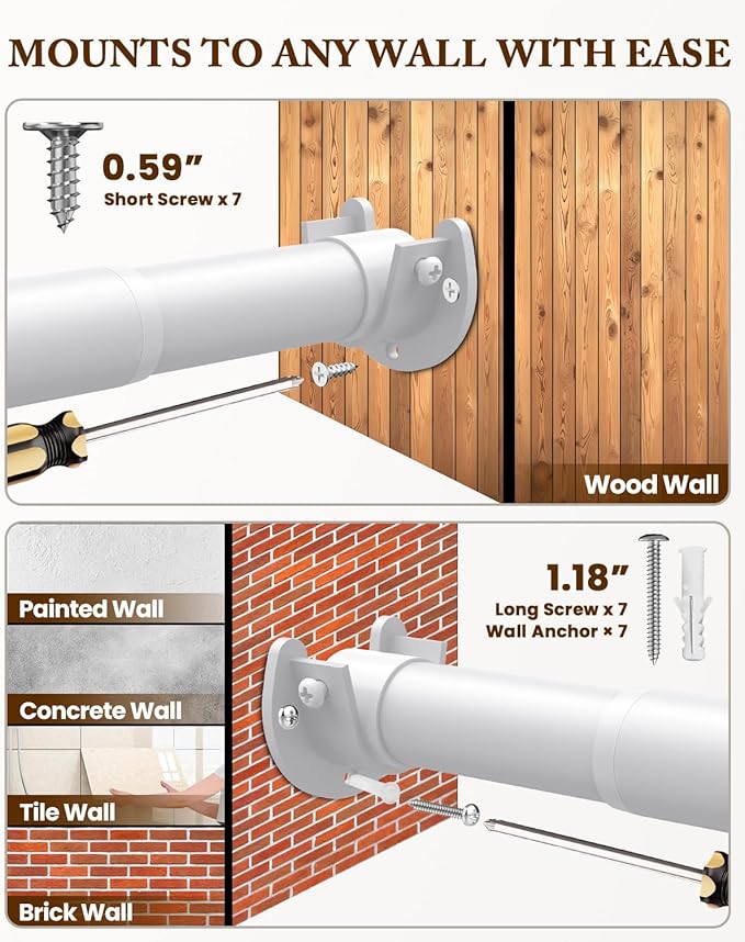 Heavy Duty Closet Rod, 17-99 IN Closet Rods for Hanging Clothes, White