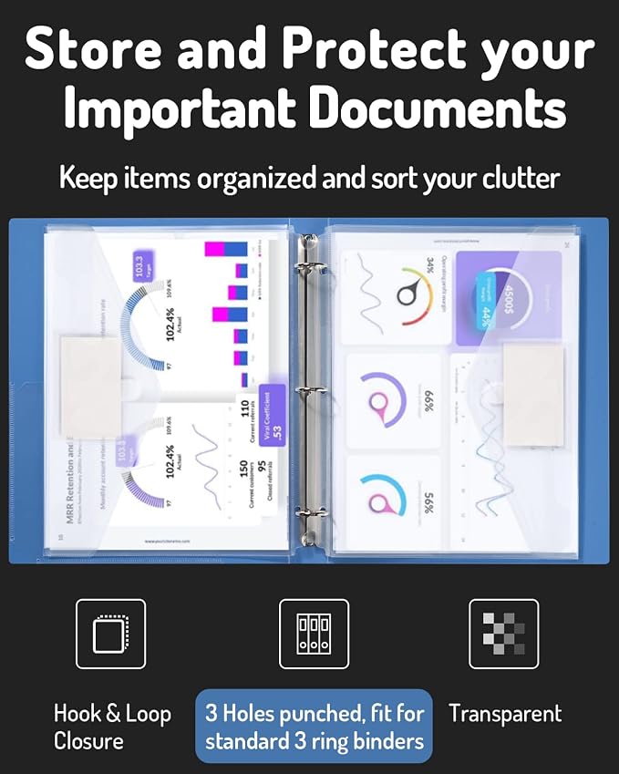 Forvencer Binder Pocket, 24 Pack Super Heavyweight Poly Binder Pocket with Tight Closure, Binder Folders Side Loading, 3 Ring Binder Pocket, Binder Dividers with Pockets, Letter Size, Clear