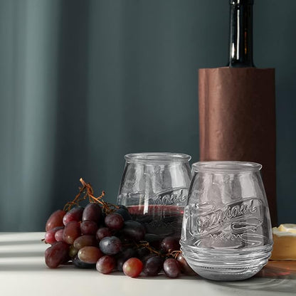 Glaver's Stemless Wine Glasses 21 Oz. Set Of 4 Original Mason Vintage Goblet Beverage Glasses Uses For Your Cocktail Lounge, Whiskey Parties, and Everyday Dinner Table. Dishwasher Safe. (Large)