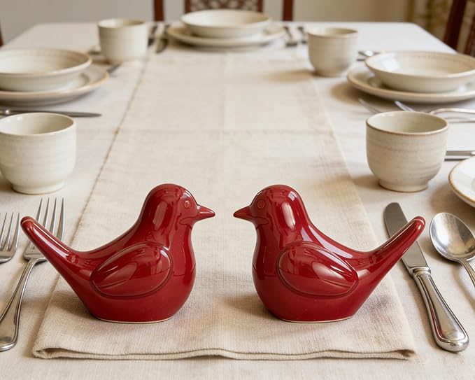 Artconal Small Red Bird Statue Ceramic 2-Piece Set, 2¾ inch Cute Knick Knack for Home Office Shelf Desk Decor