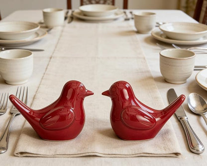 Artconal Small Red Bird Statue Ceramic 2-Piece Set, 2¾ inch Cute Knick Knack for Home Office Shelf Desk Decor