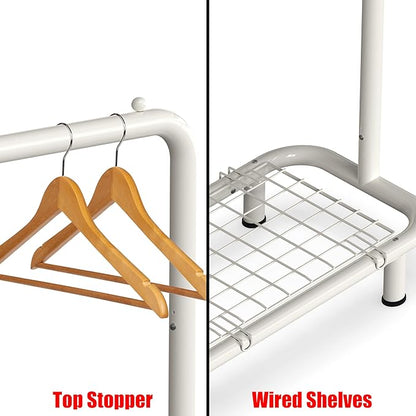 Simple Houseware Clothing Rack with Industrial Pipe and Bottom Shelves, White
