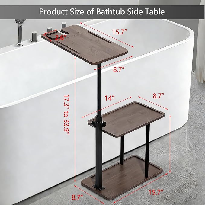 3 Layer Bathtub Tray Table,Bamboo Swivel Bathtub Side Table Height Adjustable,Freestanding Bathtub Tray for Tub Against Wall,Bathtub Accessories&Bathroom Organizer for Luxury Home Spa (Brown1)